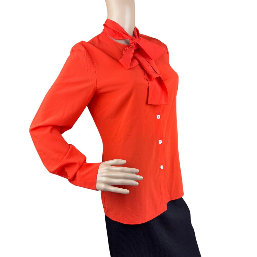 ST. JOHN Orange Stretch Silk Removable Neck Tie Pussybow Blouse Top Size 4